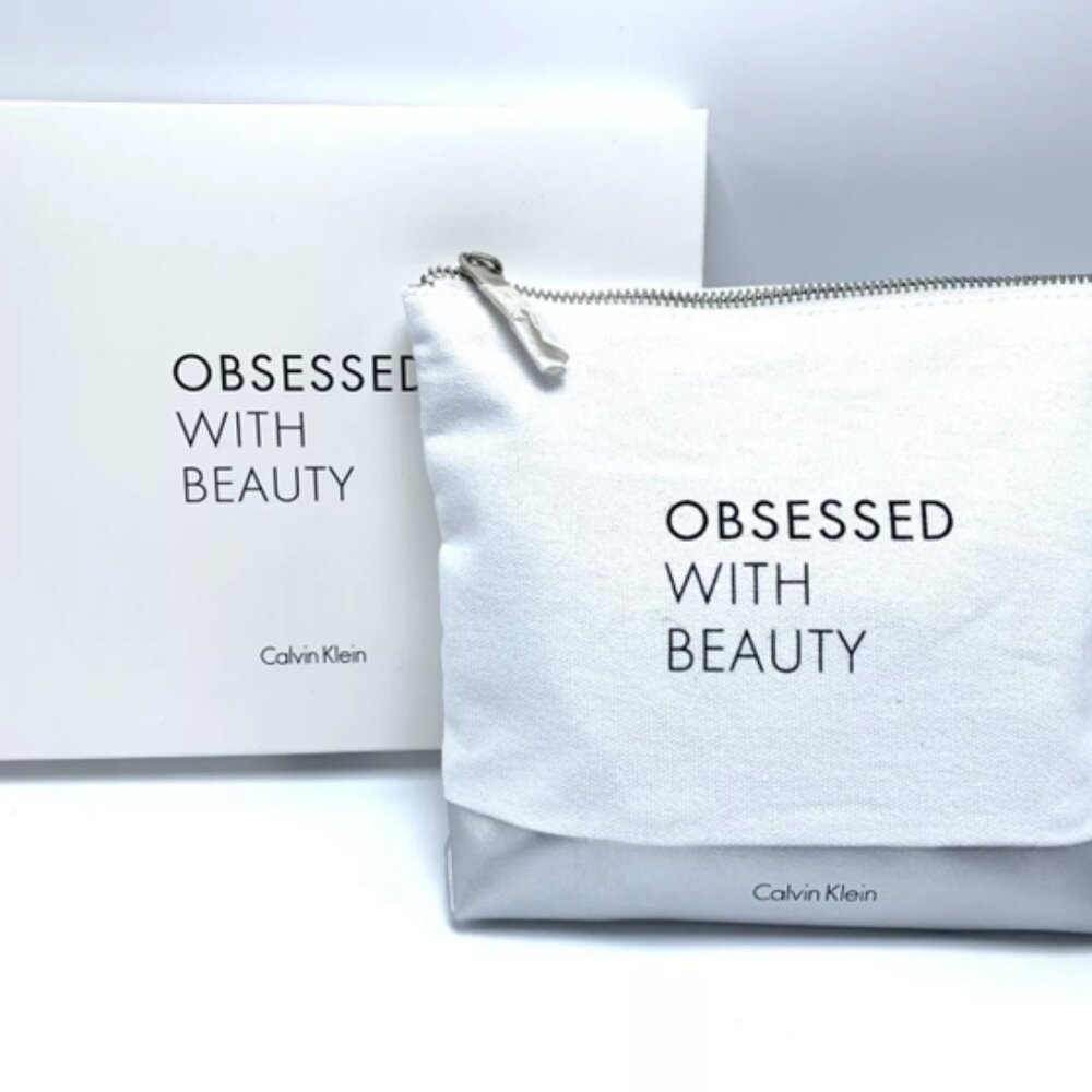 NEW CALVIN KLEIN Obsessed with Beauty Cosmetic Bag Zippered Makeup Pouch Clutch